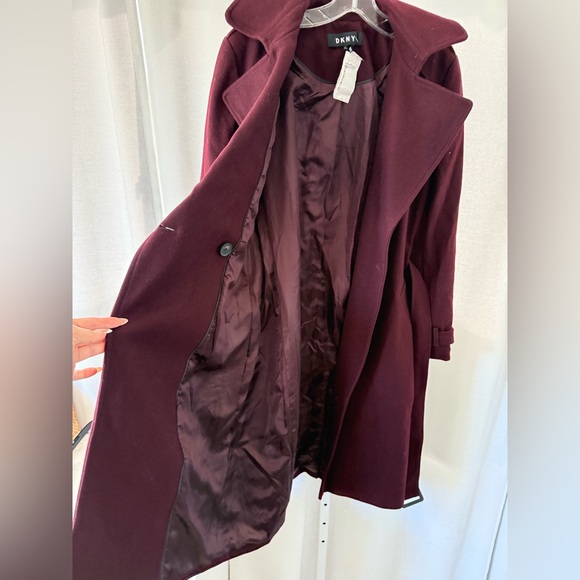 DKNY burgundy wine wool blend trench coat OFFERS WILL BE DECLINED - Picture 9 of 10